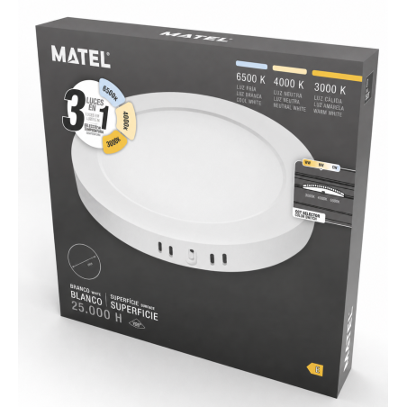 PLAFON DOWNLIGHT MATEL LED SUPERFICIE REDONDO BLANCO 18-24 W CCT