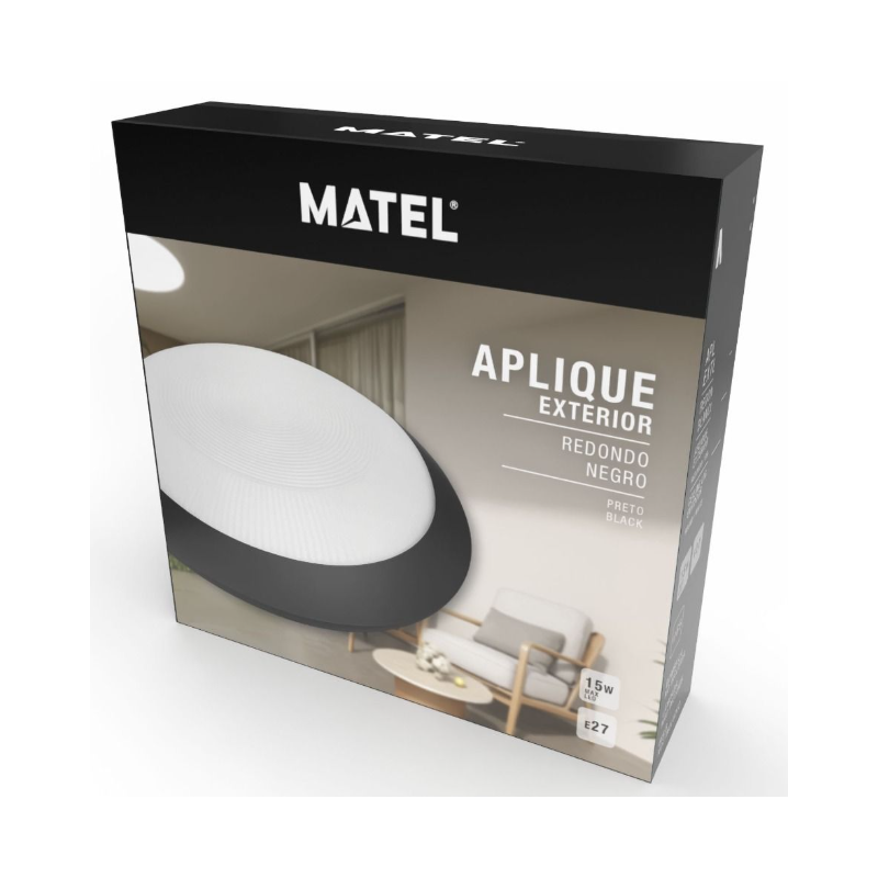 APLIQUE MATEL IP65 BLANCO/NEGRO 265 MM E27